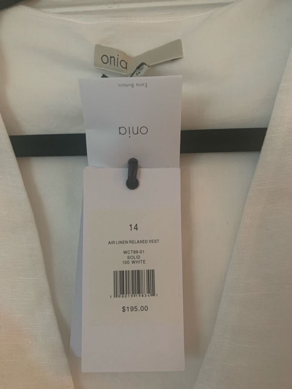 NWT White Onia Womens Relaxed Vest, Size 14 - Picture 4 of 5